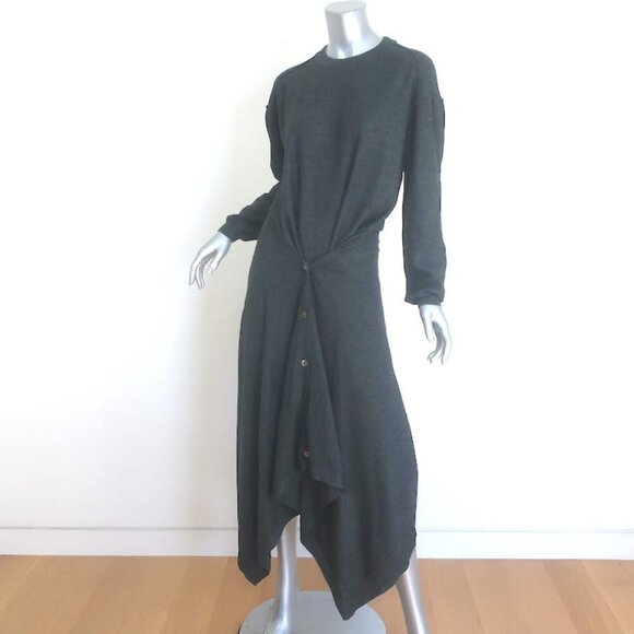 Lemaire Abiti Buttoned-Front Midi Dress Charcoal Wool-Blend Size Medium - Picture 3 of 8